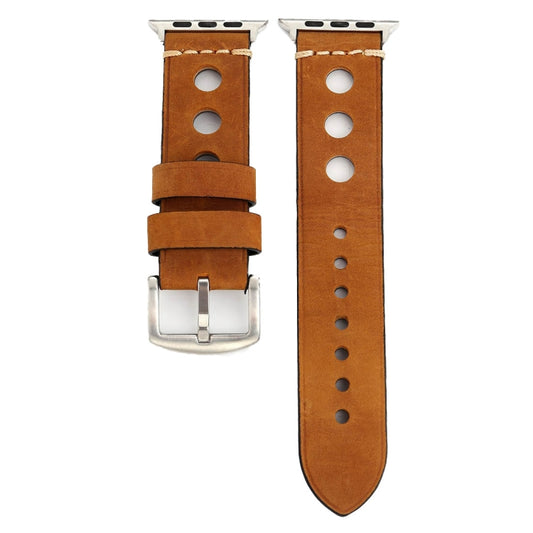 For Apple Watch Series 7 45mm / 6 & SE & 5 & 4 44mm / 42mm 3 & 2 & 1 Retro Hole Genuine Leather Wrist Watch Band(Brown) by buy2fix