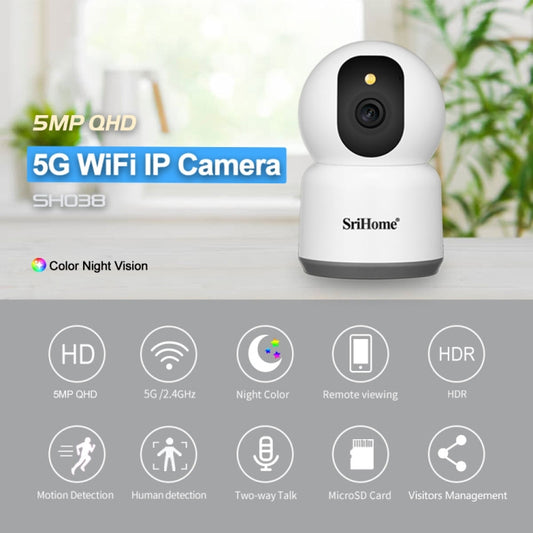SirHome SH038 5MP QHD 5G WiFi IP Camera, Support Night Color & Motion Detection & Two Way Talk & Human Detection & TF Card, UK Plug by SriHome