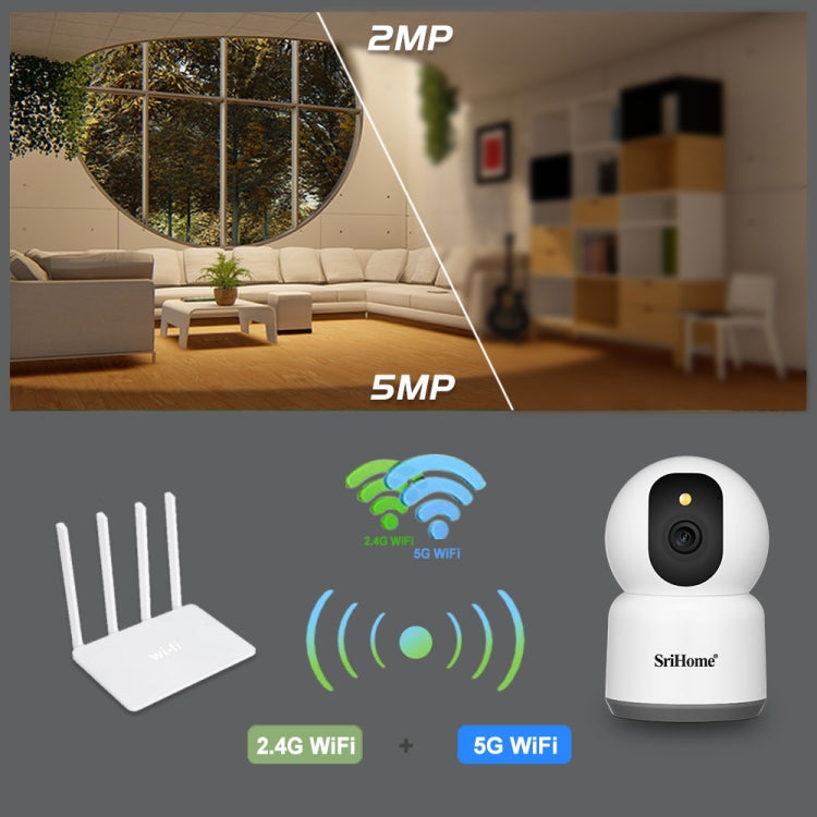 SirHome SH038 5MP QHD 5G WiFi IP Camera, Support Night Color & Motion Detection & Two Way Talk & Human Detection & TF Card, EU Plug - Wireless Camera by SriHome | Online Shopping UK | buy2fix