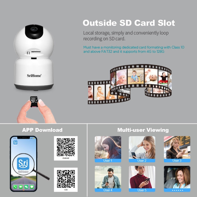 SirHome SH038 5MP QHD 5G WiFi IP Camera, Support Night Color & Motion Detection & Two Way Talk & Human Detection & TF Card, EU Plug - Wireless Camera by SriHome | Online Shopping UK | buy2fix