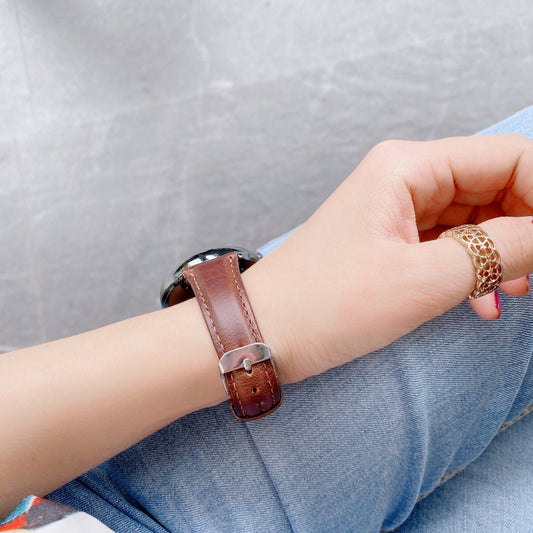 For Samsung Galaxy Watch 22mm Smart Watch Universal Double-sided Leather Small Watch Band(Coffee) by buy2fix