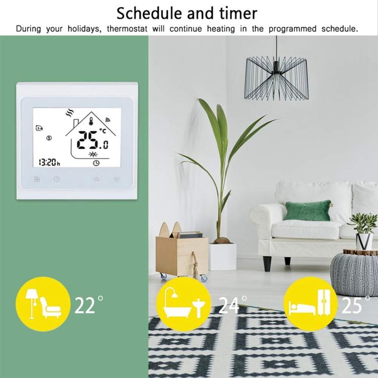 BHT-002GALW 3A Load Water Heating Type LCD Digital Heating Room Thermostat with Time Display, WiFi Control(White) by buy2fix