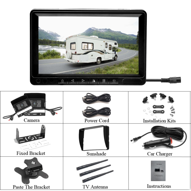 K0232 7 inch 140 Degrees Wide Angle HD Car Rear View Backup Dual Cameras Rearview Monitor Split Screen - Rear View Cameras by buy2fix | Online Shopping UK | buy2fix