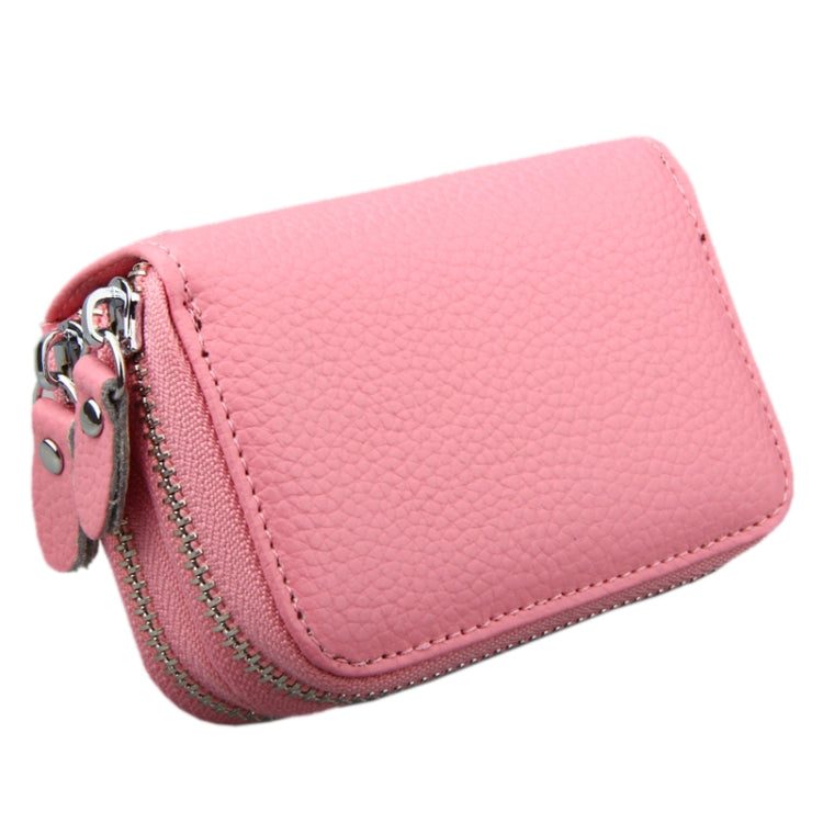Genuine Leather Dual Layer Zipper Card Holder Wallet RFID Blocking Purse, Size: 10.5x7.0x4.0cm(Pink) - Antimagnetic RFID Package by buy2fix | Online Shopping UK | buy2fix