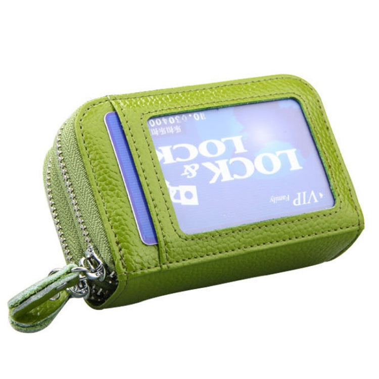 Genuine Leather Dual Layer Zipper Card Holder Wallet RFID Blocking Purse, Size: 10.5x7.0x4.0cm(Green) - Antimagnetic RFID Package by buy2fix | Online Shopping UK | buy2fix