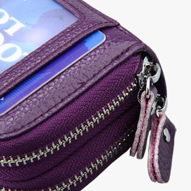 Genuine Leather Dual Layer Zipper Card Holder Wallet RFID Blocking Purse, Size: 10.5x7.0x4.0cm(Green) - Antimagnetic RFID Package by buy2fix | Online Shopping UK | buy2fix