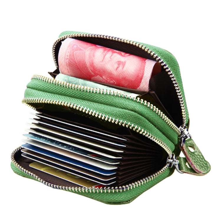 Genuine Leather Dual Layer Zipper Card Holder Wallet RFID Blocking Purse, Size: 10.5x7.0x4.0cm(Green) - Antimagnetic RFID Package by buy2fix | Online Shopping UK | buy2fix
