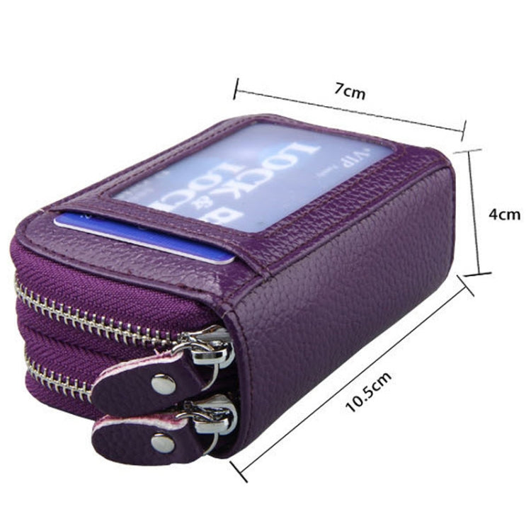 Genuine Leather Dual Layer Zipper Card Holder Wallet RFID Blocking Purse, Size: 10.5x7.0x4.0cm(Green) - Antimagnetic RFID Package by buy2fix | Online Shopping UK | buy2fix