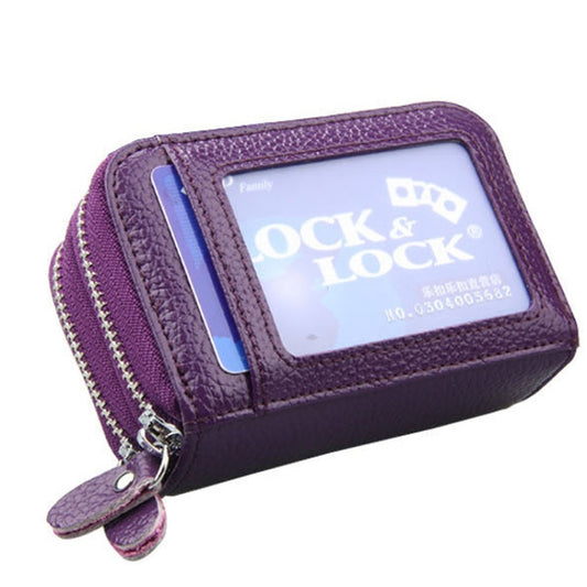 Genuine Leather Dual Layer Zipper Card Holder Wallet RFID Blocking Purse, Size: 10.5x7.0x4.0cm(Purple) by buy2fix