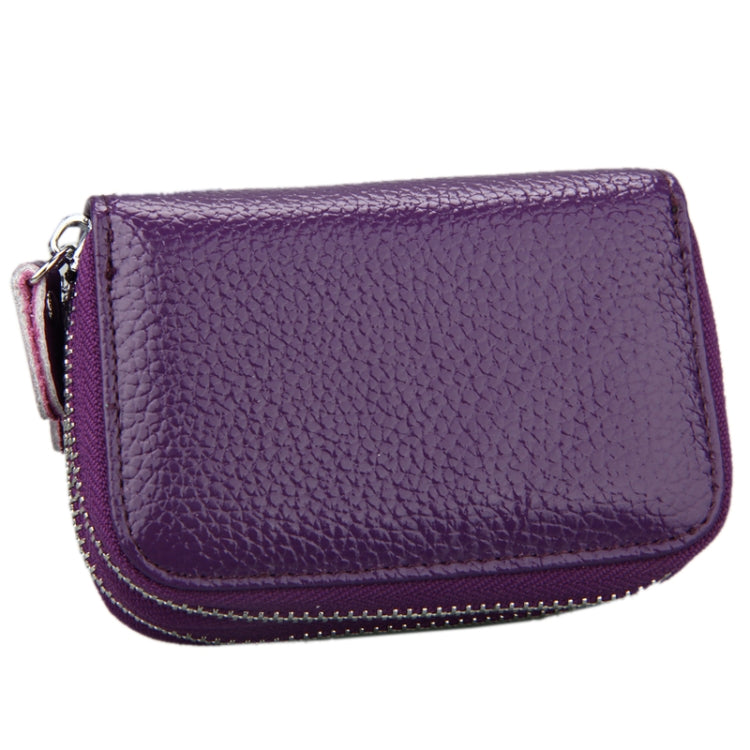 Genuine Leather Dual Layer Zipper Card Holder Wallet RFID Blocking Purse, Size: 10.5x7.0x4.0cm(Purple) - Antimagnetic RFID Package by buy2fix | Online Shopping UK | buy2fix
