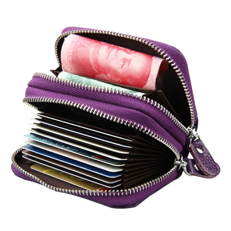 Genuine Leather Dual Layer Zipper Card Holder Wallet RFID Blocking Purse, Size: 10.5x7.0x4.0cm(Purple) - Antimagnetic RFID Package by buy2fix | Online Shopping UK | buy2fix