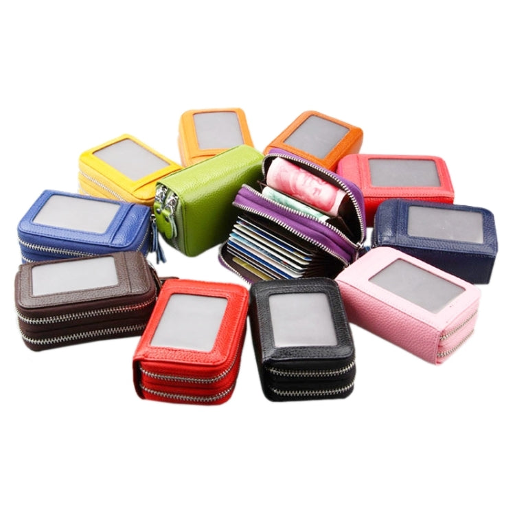 Genuine Leather Dual Layer Zipper Card Holder Wallet RFID Blocking Purse, Size: 10.5x7.0x4.0cm(Blue) - Antimagnetic RFID Package by buy2fix | Online Shopping UK | buy2fix