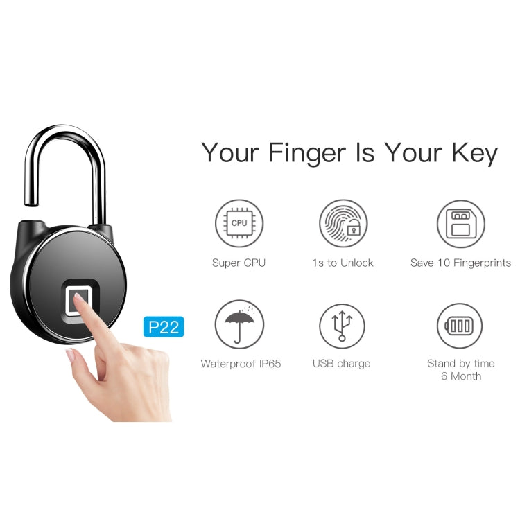 P22 Intelligent Waterproof Anti-theft Fingerprint Security Door Padlock by buy2fix