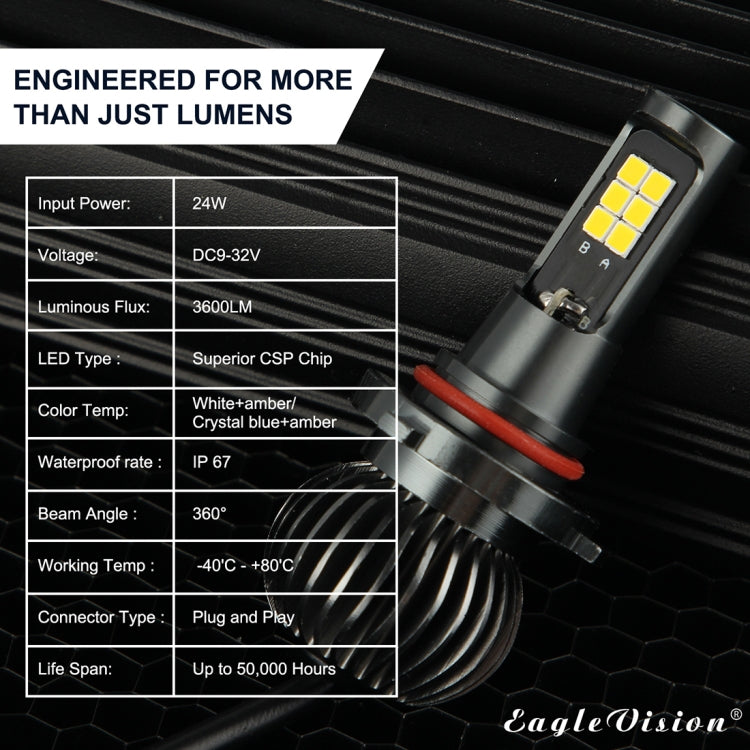 2 PCS EV15 9005 / 9006 DC9-32V / 6W / IP67 Car LED Double Color Fog Light, Cold White Light + Amber Light - Fog / Driving Lights by buy2fix | Online Shopping UK | buy2fix