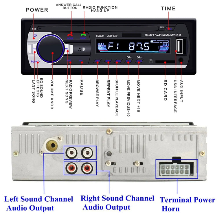 JSD-520 Car Stereo Radio MP3 Audio Player Support Bluetooth Hand-free Calling / FM / USB / SD, Ordinary Version - Car MP3 & MP4 & MP5 by buy2fix | Online Shopping UK | buy2fix