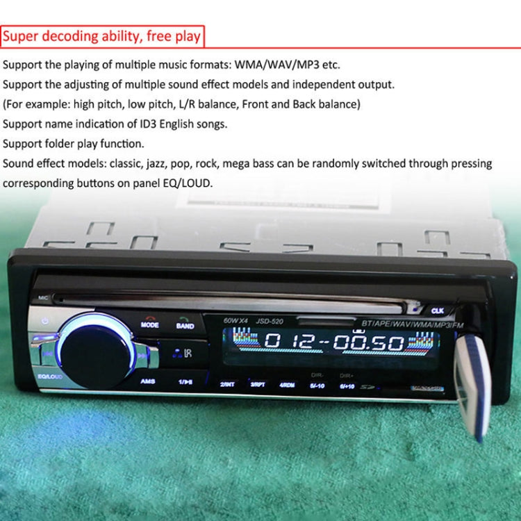 JSD-520 Car Stereo Radio MP3 Audio Player Support Bluetooth Hand-free Calling / FM / USB / SD, Ordinary Version - Car MP3 & MP4 & MP5 by buy2fix | Online Shopping UK | buy2fix