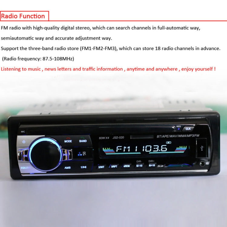 JSD-520 Car Stereo Radio MP3 Audio Player Support Bluetooth Hand-free Calling / FM / USB / SD, Ordinary Version - Car MP3 & MP4 & MP5 by buy2fix | Online Shopping UK | buy2fix