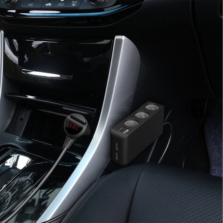 6.8A 80W Plastic Shell 3 Sockets in 1 Car Cigarette Lighter Car Charger Car Socket with 4 USB Ports and a Control Switch(Black) by buy2fix