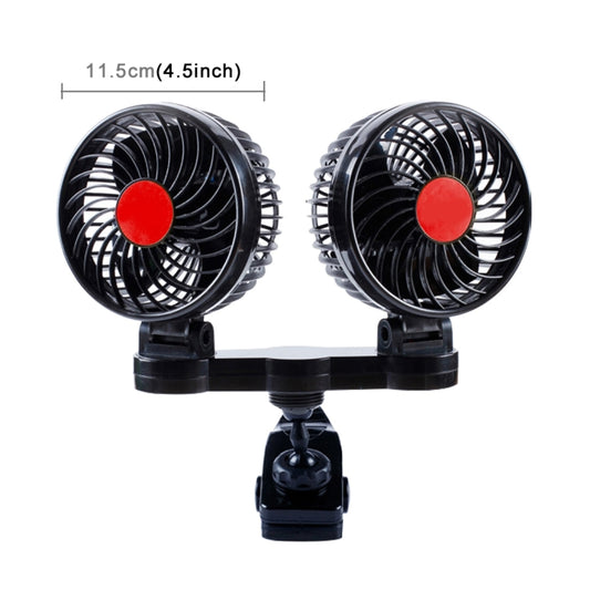 HUXIN HX-T606E 12W 360 Degree Adjustable Rotation Clip Two Head Low Noise Mini Electric Car Fan with Roller Switch, DC24V by buy2fix