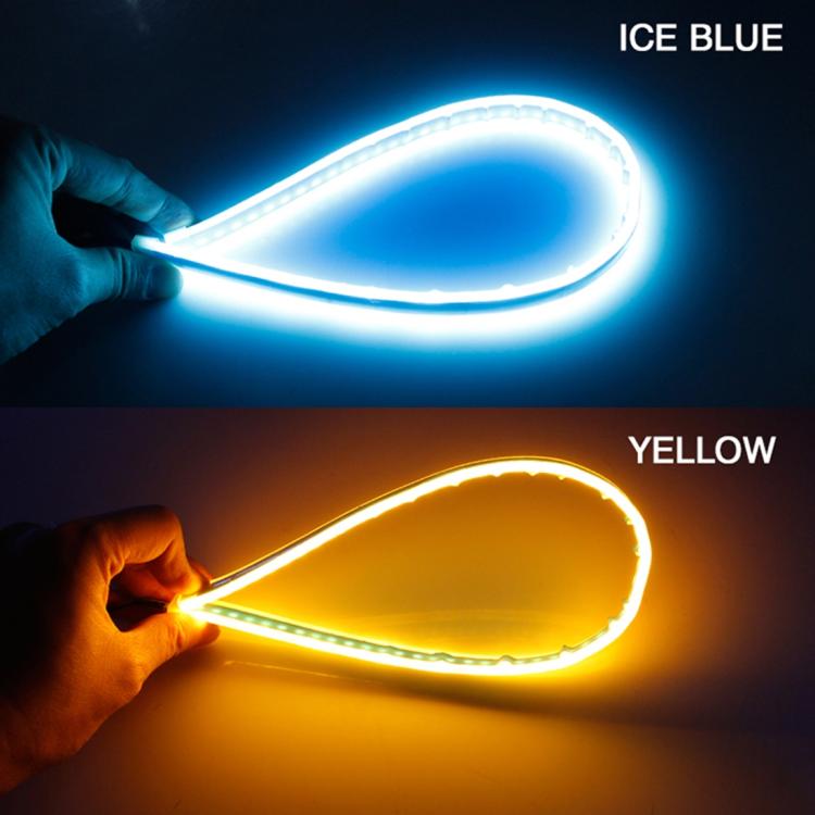 2 PCS 45cm DC12V 5W Ultra-thin Waterproof Car Auto Double Colors Turn Lights / Running Lights SMD-2835 LED Bulbs (Turn Lights: Yellow Light; Running Lights: Ice Blue Light) - Running Lights by buy2fix | Online Shopping UK | buy2fix