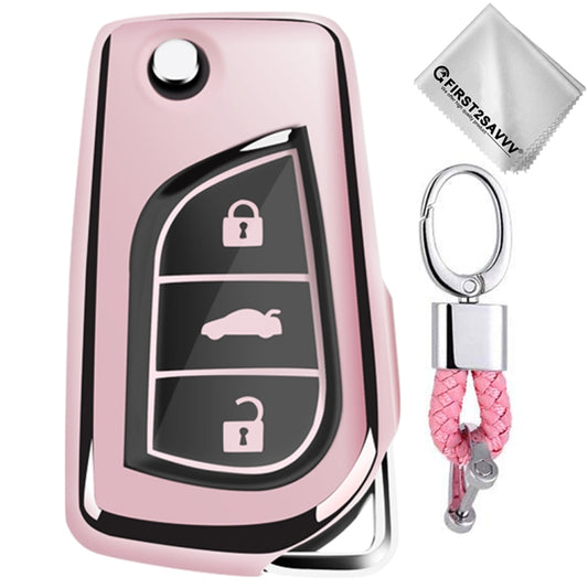 TPU One-piece Electroplating Opening Full Coverage Car Key Case with Key Ring for TOYOTA YARIS L / COROLLA / YARIS L / CAMRY / VIOS / HIGHLANDER (Pink) by buy2fix