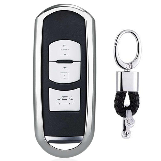 Electroplating TPU Single-shell Car Key Case with Key Ring for Mazda 3 AXELA / CX-8 / CX-5 / CX-4 / 6 ATENZA (Silver) by buy2fix