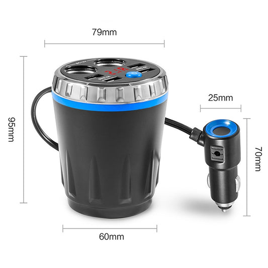 Cup Holder Car Charger Dual Cigarette Lighter 4USB Ports Charger Car MP3 Player (Blue) by buy2fix