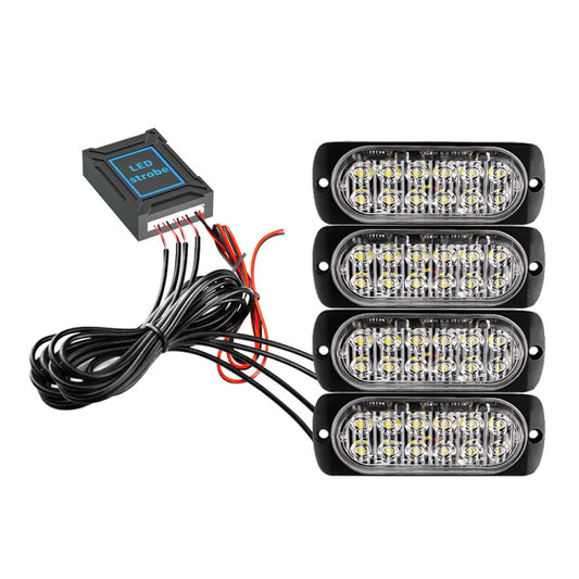 DC12V-24V / 18W 4 in 1 Front Grille Emergency Strobe Flash Warning Light Pickup 12LEDs Side Light Wireless Control 16 Modes (Yellow Light) - Warning Lights by buy2fix | Online Shopping UK | buy2fix