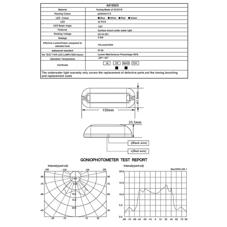 MK-042 Ship / Yacht 10-30V 42LEDs Waterproof Stainless Steel Underwater Light (White Light) by buy2fix