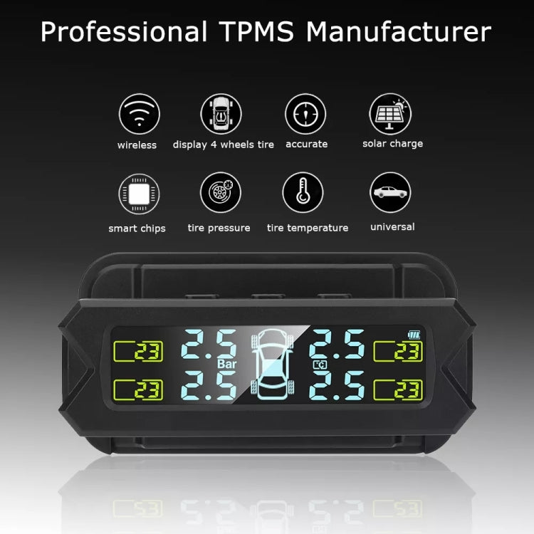 Car High Precision Solar Charging Tire Pressure Monitoring System TPMS, Built-in Beep Sensor - Tire Pressure Gauges by buy2fix | Online Shopping UK | buy2fix