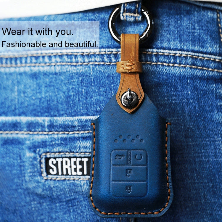 For Honda Car Cowhide Leather Key Protective Cover Key Case, Four Keys Version (Brown) by buy2fix