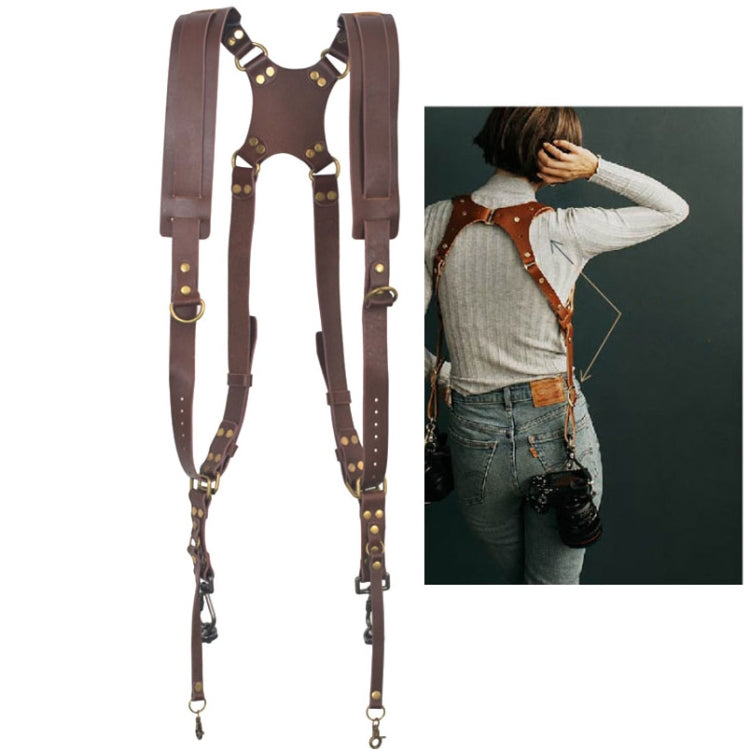 Quick Release Anti-Slip Dual Shoulder Leather Harness Camera Strap with Metal Hook for SLR / DSLR Cameras(Brown) - Camera Strap by buy2fix | Online Shopping UK | buy2fix