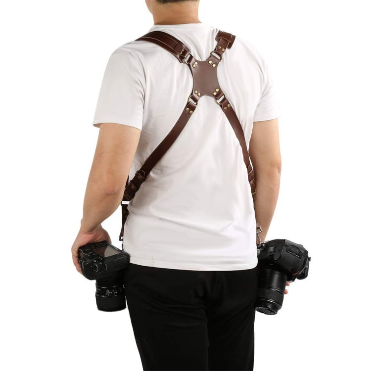 Quick Release Anti-Slip Dual Shoulder Leather Harness Camera Strap with Metal Hook for SLR / DSLR Cameras(Brown) - Camera Strap by buy2fix | Online Shopping UK | buy2fix