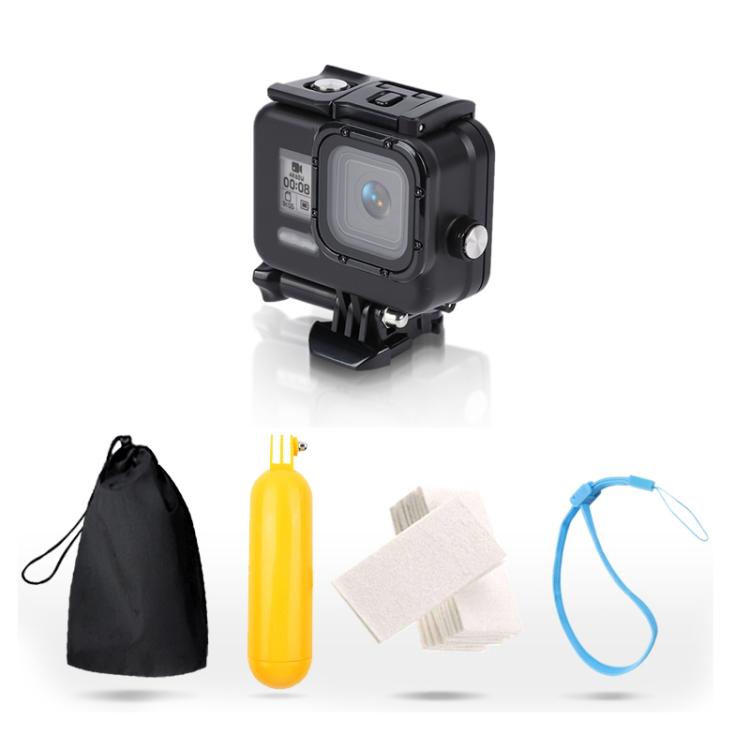 For GoPro HERO8 Black 45m Waterproof Housing Protective Case with Buckle Basic Mount & Screw & Floating Bobber Grip & Strap & Anti-Fog Inserts(Black) by buy2fix