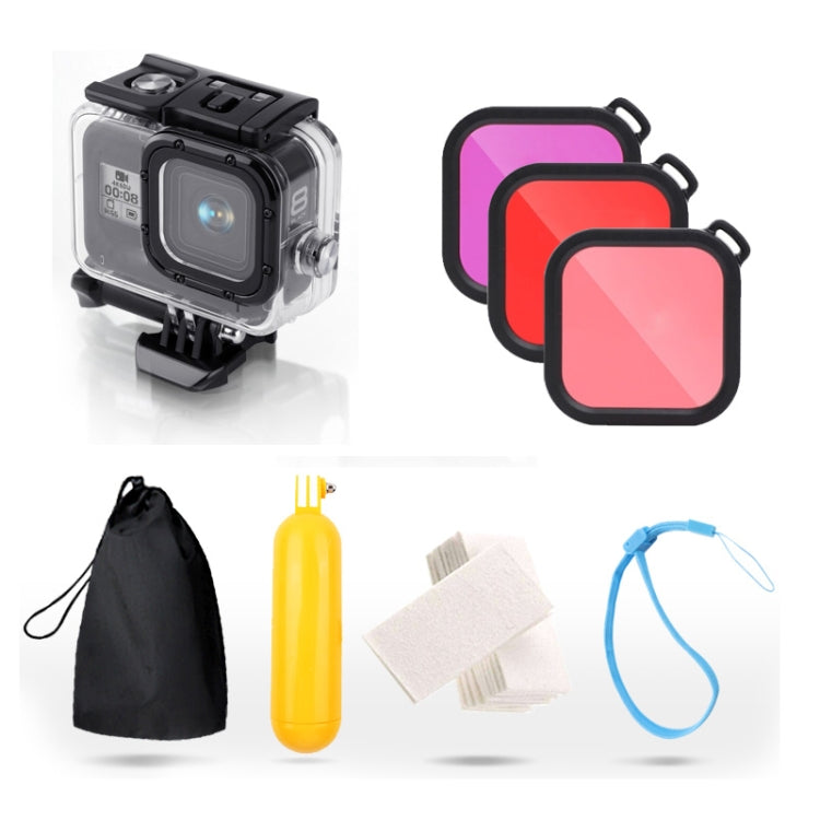 For GoPro HERO8 Black 45m Waterproof Housing Protective Case with Buckle Basic Mount & Screw & (Purple, Red, Pink) Filters & Floating Bobber Grip & Strap & Anti-Fog Inserts (Transparent) by buy2fix