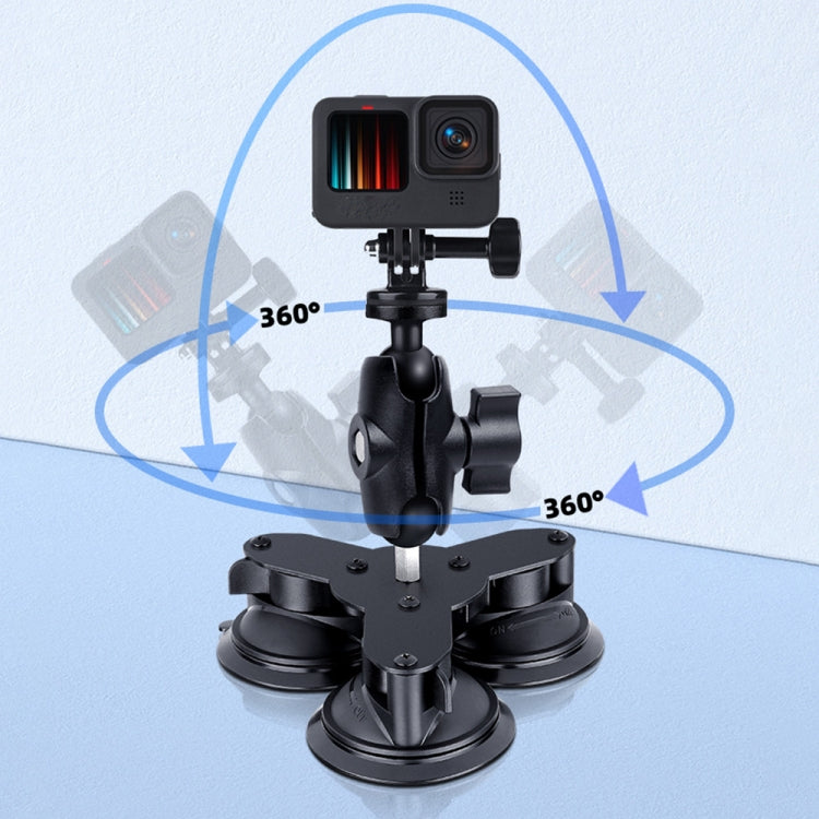 Triangle Suction Cup Mount Holder with Tripod Adapter & Screw & Phone Clamp & Anti-lost Silicone Net for for GoPro, Insta360, DJI and Other Action Cameras, Smartphones(Black) by buy2fix