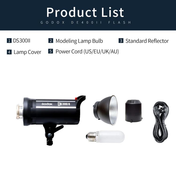 Godox DS300II 300Ws Studio Flash Light Strobe Lamp Head Bowens Mount Speedlight (EU Plug) - Shoe Mount Flashes by Godox | Online Shopping UK | buy2fix
