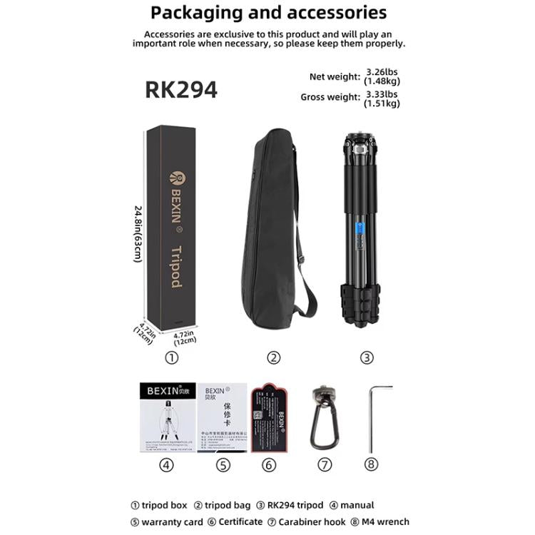 BEXIN RK294 Portable Collapsible Aluminum Alloy Camera Tripod (Black) - Tripods by BEXIN | Online Shopping UK | buy2fix