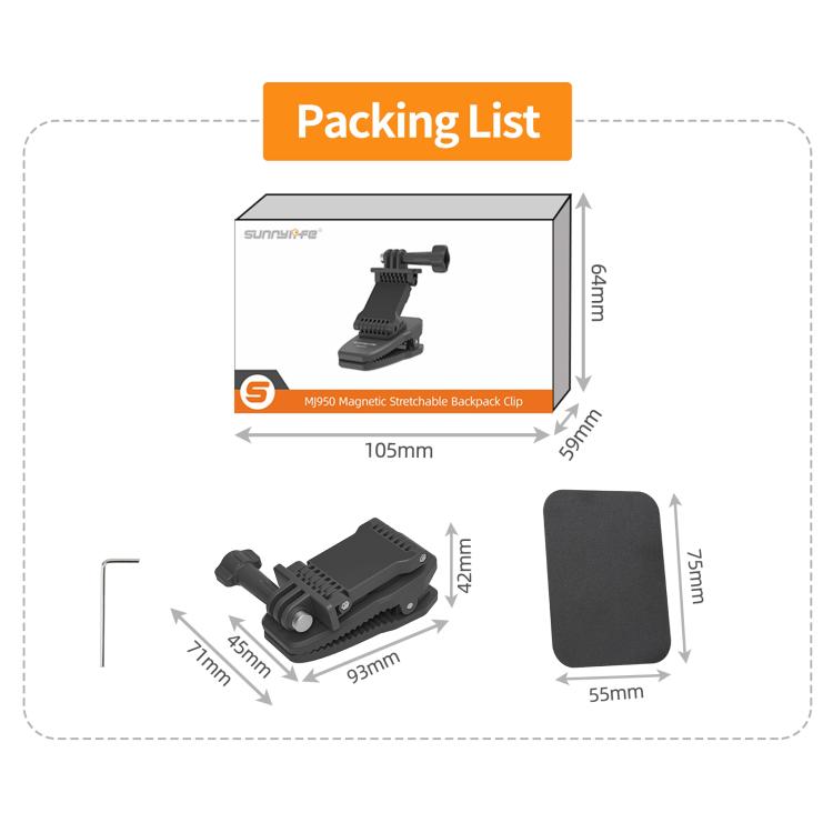 Sunnylife Stretchable Backpack Clip Rotatable Magnetic Mount Action Camera Holder Vlog Mount (Black) - Backpack Clip by Sunnylife | Online Shopping UK | buy2fix