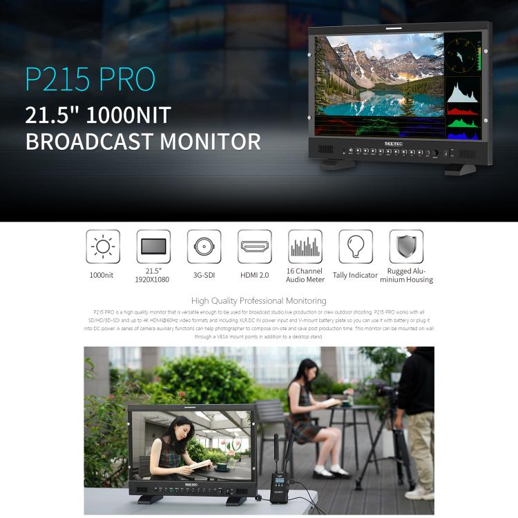 SEETEC P215 PRO 21.5 inch 1000nit High Bright Broadcast Monitor Full HD 1920x1080 Monitor (US Plug) - On-camera Monitors by SEETEC | Online Shopping UK | buy2fix
