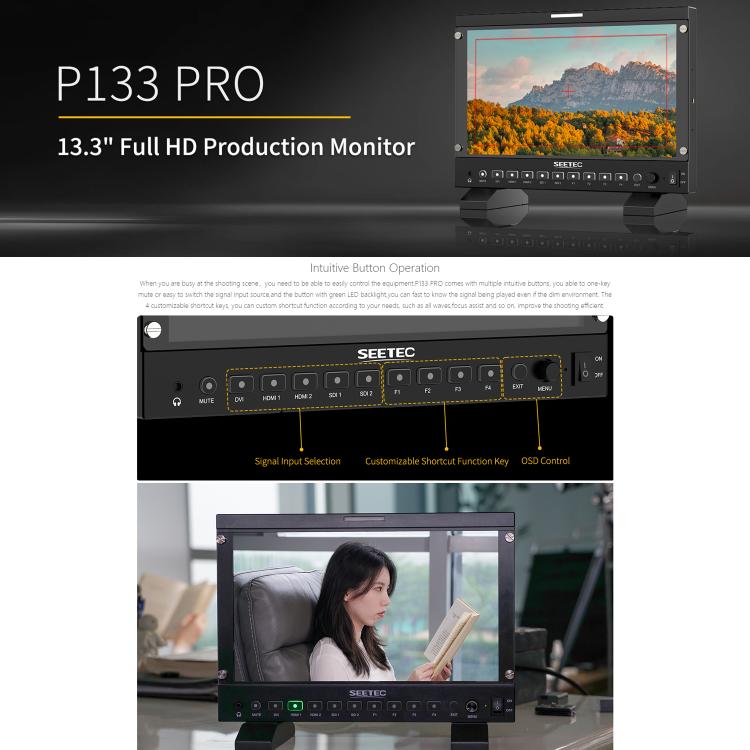 SEETEC P133 PRO 13.3 inch 1000nit High Bright Broadcast Monitor Full HD 1920x1080 Monitor (US Plug) - On-camera Monitors by SEETEC | Online Shopping UK | buy2fix