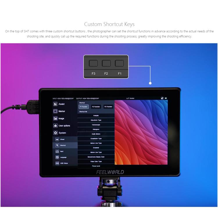FEELWORLD SH7 7 inch Ultra Bright 2200nit On-camera Monitor SDI HDMI Cross Conversion Monitor (Black) - On-camera Monitors by FEELWORLD | Online Shopping UK | buy2fix