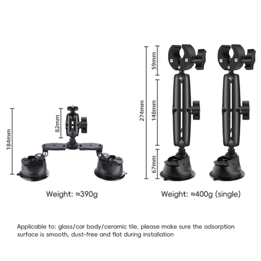 1/4 inch Screw Dual-Leg Suction Cup Mount and 2 x Single-leg Car Suction Cup Mount Crab Clamps Set (Black) by buy2fix