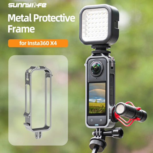 For Insta360 X4 Sunnylife Metal Protective Cage Rig with Cold Shoe Bases & Tripod Adapter (Titanium Color) by Sunnylife