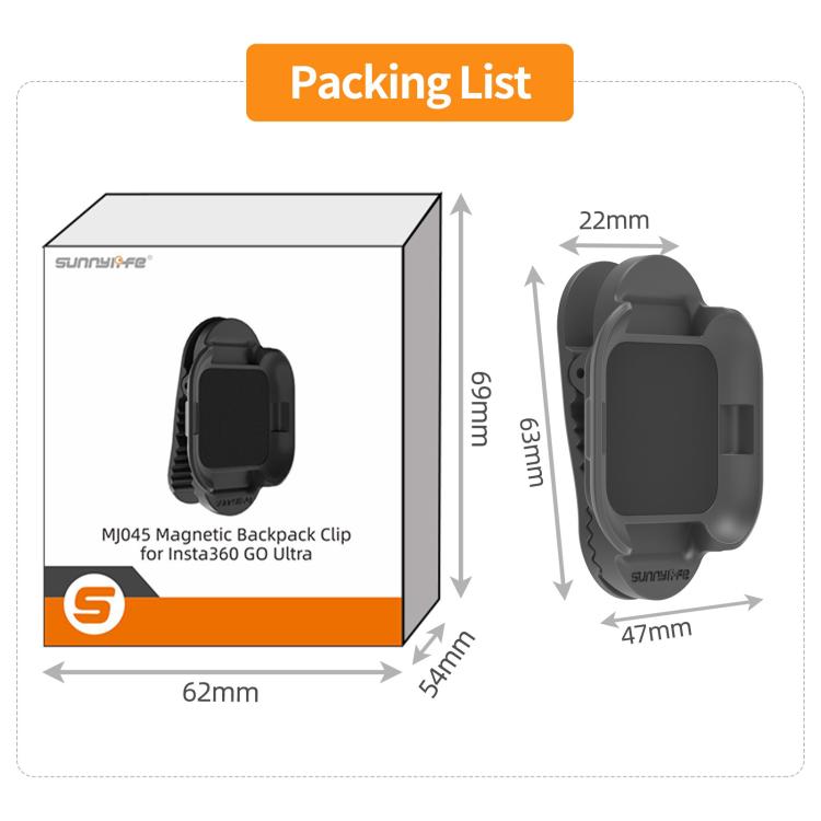 For Insta360 GO Ultra Sunnylife Magnetic Backpack Clip Action Camera Clamp Vertical-Horizontal Mount (Black) - Mount & Holder by Sunnylife | Online Shopping UK | buy2fix