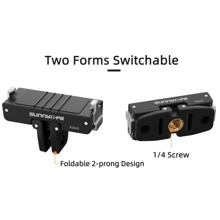 For Insta360 GO Ultra Sunnylife Magnetic Quick Release Adapter Mount Foldable Base Dual-Claws 1/4 Adapter (Black) - Mount & Holder by Sunnylife | Online Shopping UK | buy2fix