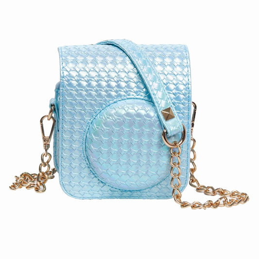 For FUJIFILM instax mini 12 Colorful Woven Leather Case Full Body Camera Bag + Photo Album with Strap (Blue) by buy2fix