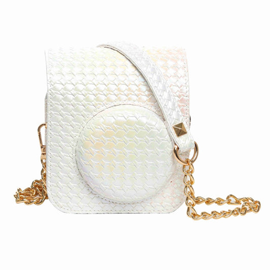 For FUJIFILM instax mini 12 Colorful Woven Leather Case Full Body Camera Bag + Photo Album with Strap (White) by buy2fix