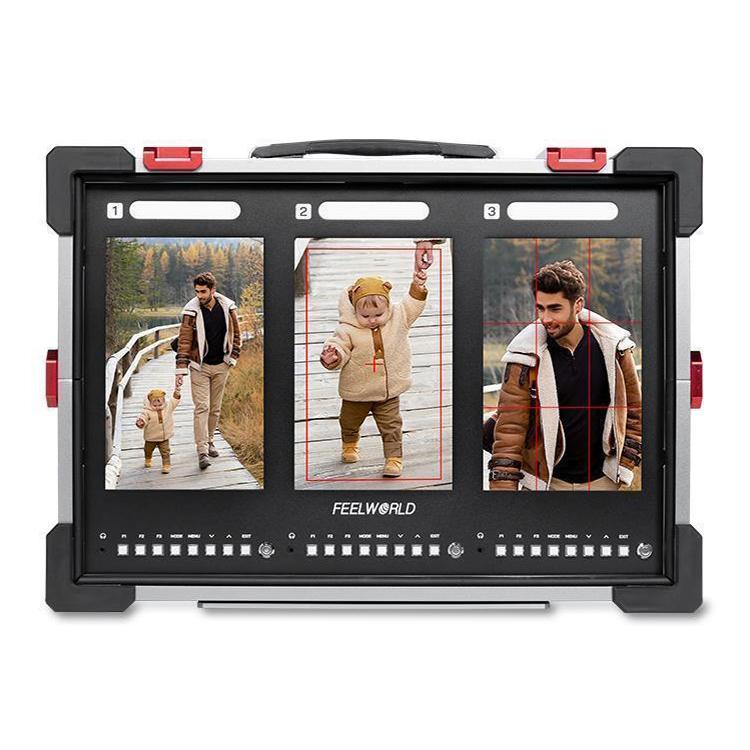 FEELWORLD PS101 Triple 10.1-inch Vertical Dispaly Carry-on Monitor High Brightness 1000nit Portable Protective Case (EU Plug) - On-camera Monitors by FEELWORLD | Online Shopping UK | buy2fix