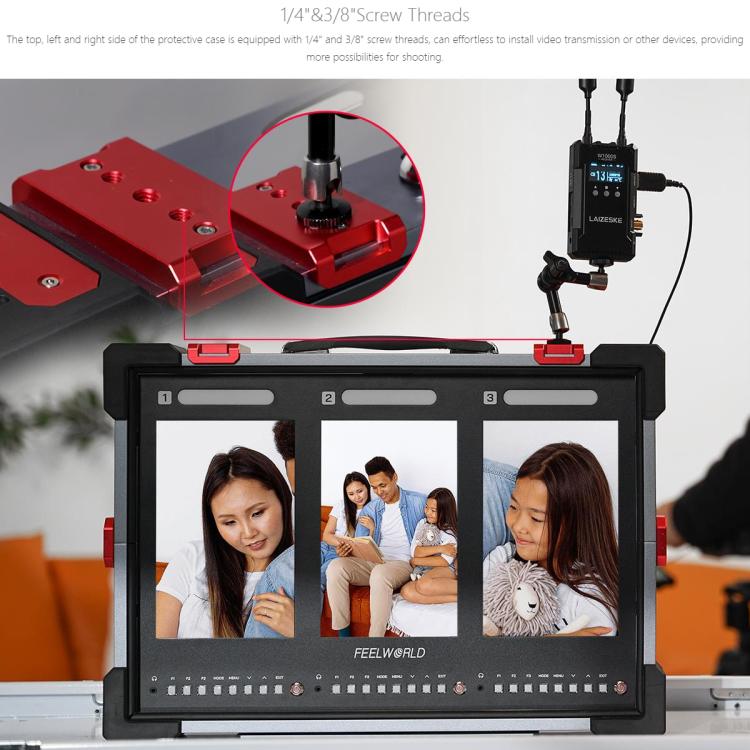 FEELWORLD PS101 Triple 10.1-inch Vertical Dispaly Carry-on Monitor High Brightness 1000nit Portable Protective Case (EU Plug) - On-camera Monitors by FEELWORLD | Online Shopping UK | buy2fix